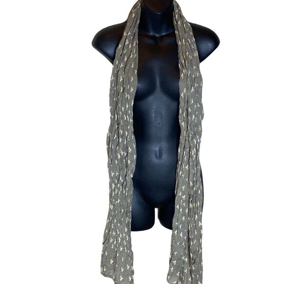 Gap brown skinny long scarf w yellow and white hummingbirds - Picture 3 of 4